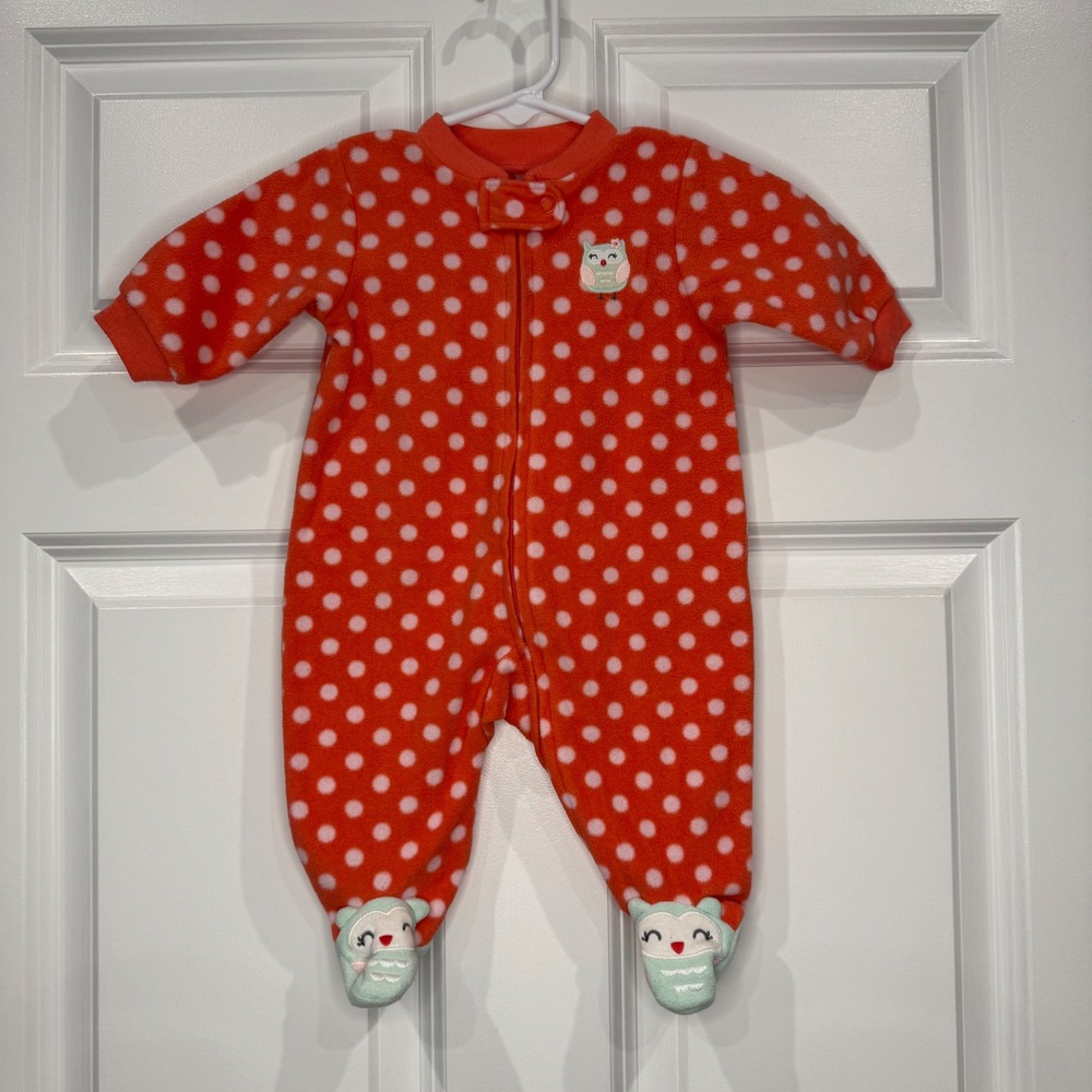 Carter's Polka Dot Fleece Footed Pajamas Sleepsuit Owl Size 3 Months